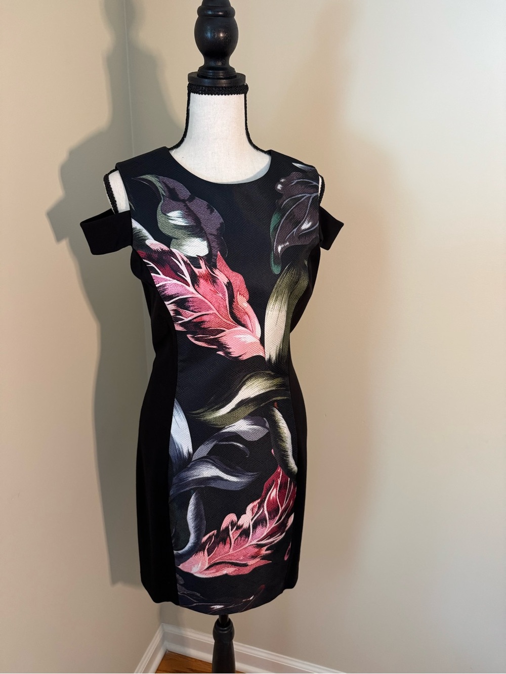 Ted Baker Black Floral-Print Cold-Shoulder Mini Dress